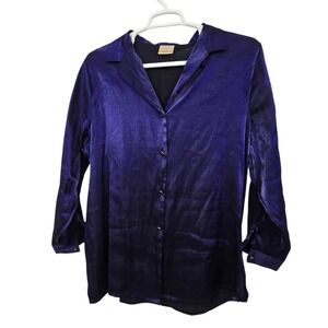 Vintage 90s Style Studio Metallic Shimmer Top Blouse Shirt Plus 1X Blue Purple